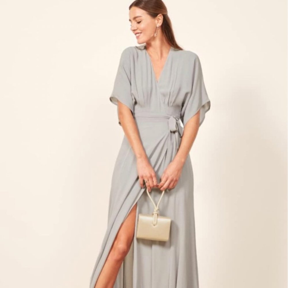 Reformation Light Gray Wrap Maxi Dress